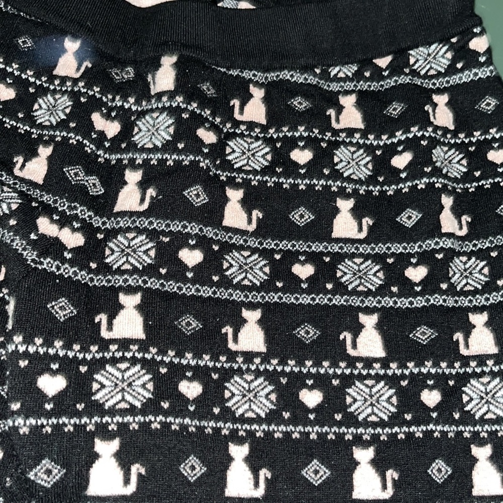 Extra Warm Plush Leggings with Pink Cats and Hearts